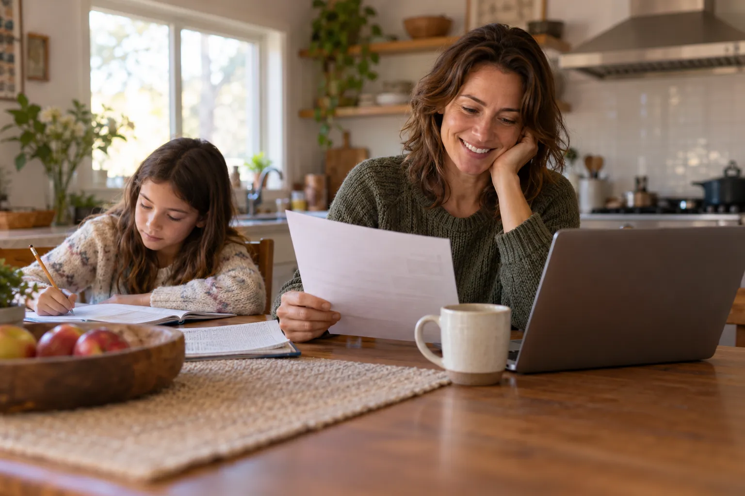 A homeowner reviewing a written roof quote at the kitchen table
